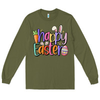 Army Green happy easter Long Sleeve Tee - MaliasSmallBusiness