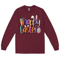 Burgundy happy easter Long Sleeve Tee - MaliasSmallBusiness