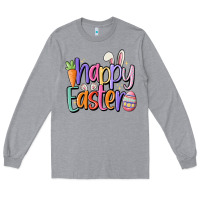 Heather Grey happy easter Long Sleeve Tee - MaliasSmallBusiness