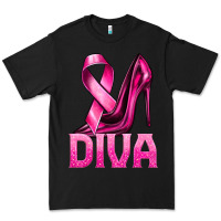 Black Breast Cancer Diva Ribbon and Heels Premium Tee - texasbilliewilder
