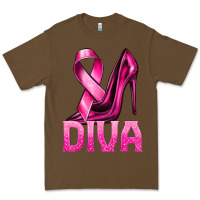 Cacao Breast Cancer Diva Ribbon and Heels Premium Tee - texasbilliewilder