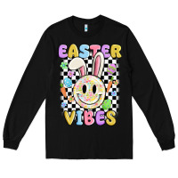 Black easter vibes smiley face Long Sleeve Tee - MaliasSmallBusiness
