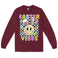 Burgundy easter vibes smiley face Long Sleeve Tee - MaliasSmallBusiness