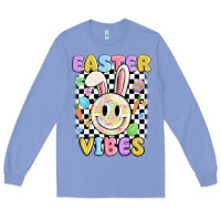 Colony Blue easter vibes smiley face Long Sleeve Tee - MaliasSmallBusiness