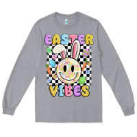 Heather Grey easter vibes smiley face Long Sleeve Tee - MaliasSmallBusiness