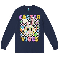 Navy easter vibes smiley face Long Sleeve Tee - MaliasSmallBusiness