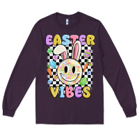 Plum easter vibes smiley face Long Sleeve Tee - MaliasSmallBusiness