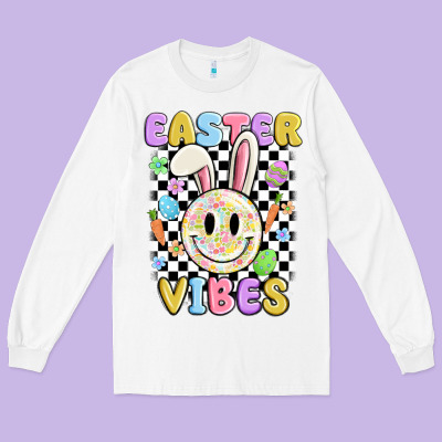 Easter Vibes Smiley Face Long Sleeve Tee Designed By Maliassmallbusiness