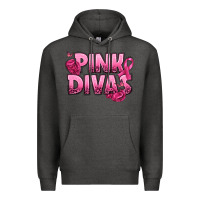 Charcoal Heather Pink Divas Breast Cancer Premium Hoodie - NancyCooperArtShop