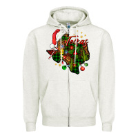 Oatmeal Heather Christmas Texas map Zipper Hoodie - NancyCooperArtShop