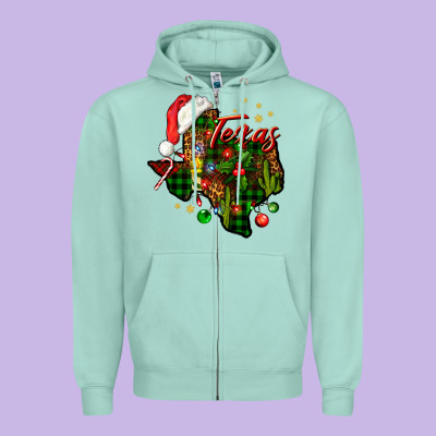 Christmas Texas Map Zipper Hoodie Designed By Nancycooperartshop