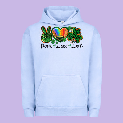 Peace Love St. Patrick's Day Urban Hoodie Designed By Cowgirlartshop