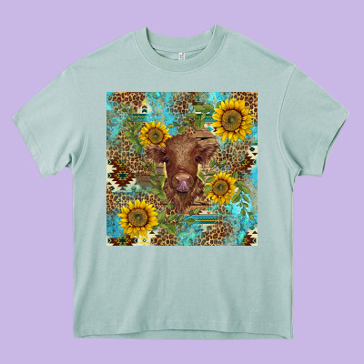 Western Highland Cow Heavy Core Tee Designed By Barkaloodesign