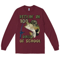 Burgundy reelin' in 100 days of school Long Sleeve Tee - MaliasSmallBusiness