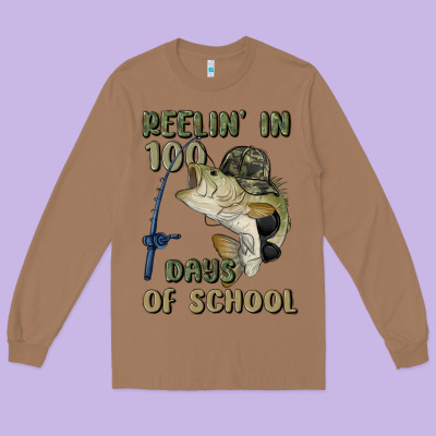 Reelin' In 100 Days Of School Long Sleeve Tee Designed By Maliassmallbusiness