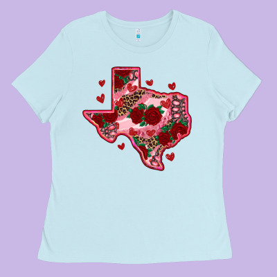 Valentine' S Day Texas Map With Roses Ladies Tee Designed By Ranaportraitstore