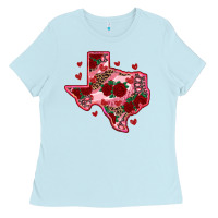 Baby Blue valentine' s day texas map with roses Ladies Tee - RanaPortraitStore