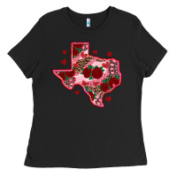 Black valentine' s day texas map with roses Ladies Tee - RanaPortraitStore