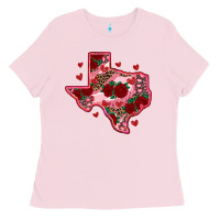 Bubblegum Pink valentine' s day texas map with roses Ladies Tee - RanaPortraitStore