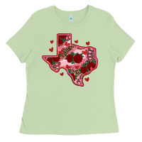 Matcha valentine' s day texas map with roses Ladies Tee - RanaPortraitStore
