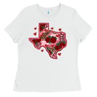 White valentine' s day texas map with roses Ladies Tee - RanaPortraitStore