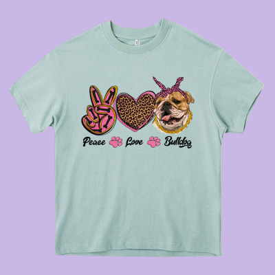 Peace Love Bulldog Heavy Core Tee Designed By Ranaportraitstore