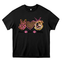 Black peace love bulldog Heavy Core Tee - RanaPortraitStore