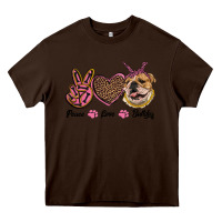 Chocolate Brown peace love bulldog Heavy Core Tee - RanaPortraitStore