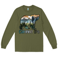 Army Green camping bear Long Sleeve Tee - MaliasSmallBusiness