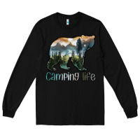 Black camping bear Long Sleeve Tee - MaliasSmallBusiness