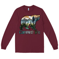 Burgundy camping bear Long Sleeve Tee - MaliasSmallBusiness