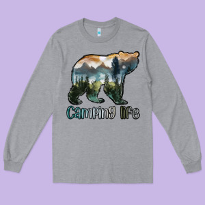 Camping Bear Long Sleeve Tee Designed By Maliassmallbusiness