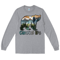 Heather Grey camping bear Long Sleeve Tee - MaliasSmallBusiness