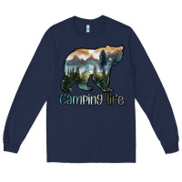 Navy camping bear Long Sleeve Tee - MaliasSmallBusiness