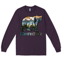 Plum camping bear Long Sleeve Tee - MaliasSmallBusiness