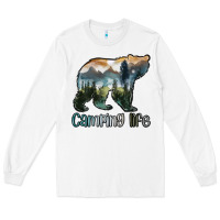 White camping bear Long Sleeve Tee - MaliasSmallBusiness