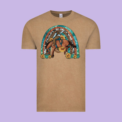 Bucking Bronco Rodeo Rainbow Vintage Tee Designed By Artiststas
