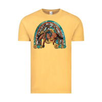 Vintage Mustard bucking bronco rodeo rainbow Vintage Tee - Artiststas
