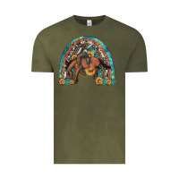 Vintage Olive bucking bronco rodeo rainbow Vintage Tee - Artiststas