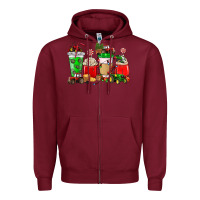 Burgundy Christmas tractor coffee cup Zipper Hoodie - NancyCooperArtShop