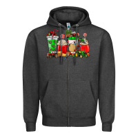 Charcoal Heather Christmas tractor coffee cup Zipper Hoodie - NancyCooperArtShop