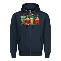 Navy Christmas tractor coffee cup Zipper Hoodie - NancyCooperArtShop