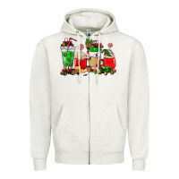 Oatmeal Heather Christmas tractor coffee cup Zipper Hoodie - NancyCooperArtShop