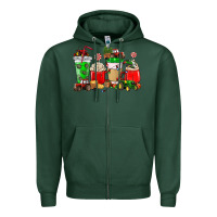 Sports Green Christmas tractor coffee cup Zipper Hoodie - NancyCooperArtShop