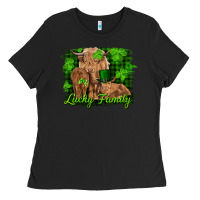 Black st patrick's day lucky cow family Ladies Tee - RanaPortraitStore