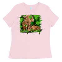 Bubblegum Pink st patrick's day lucky cow family Ladies Tee - RanaPortraitStore
