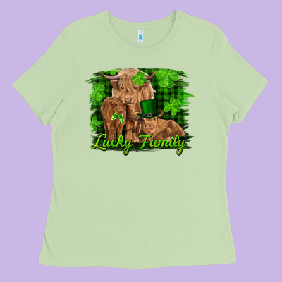 St Patrick's Day Lucky Cow Family Ladies Tee Designed By Ranaportraitstore