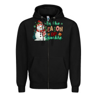 Black tis the season to sparkle snowman Zipper Hoodie - MaliasSmallBusiness