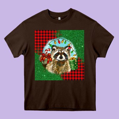 Christmas Raccoon Heavy Core Tee Designed By Barkaloodesign