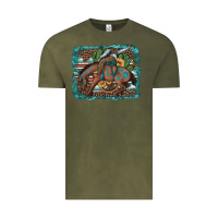 Vintage Olive bucking bronco cowboy rodeo cactus and sunflowers Vintage Tee - Artiststas